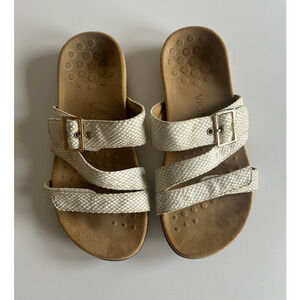 Vionic Skylar White Snakeskin Leather Comfort Arch Support Slip-On Sandals